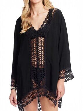 Legaci "Loved by You" Beach Bathing Suit Coverup Tunic Crochet Lace Black Large